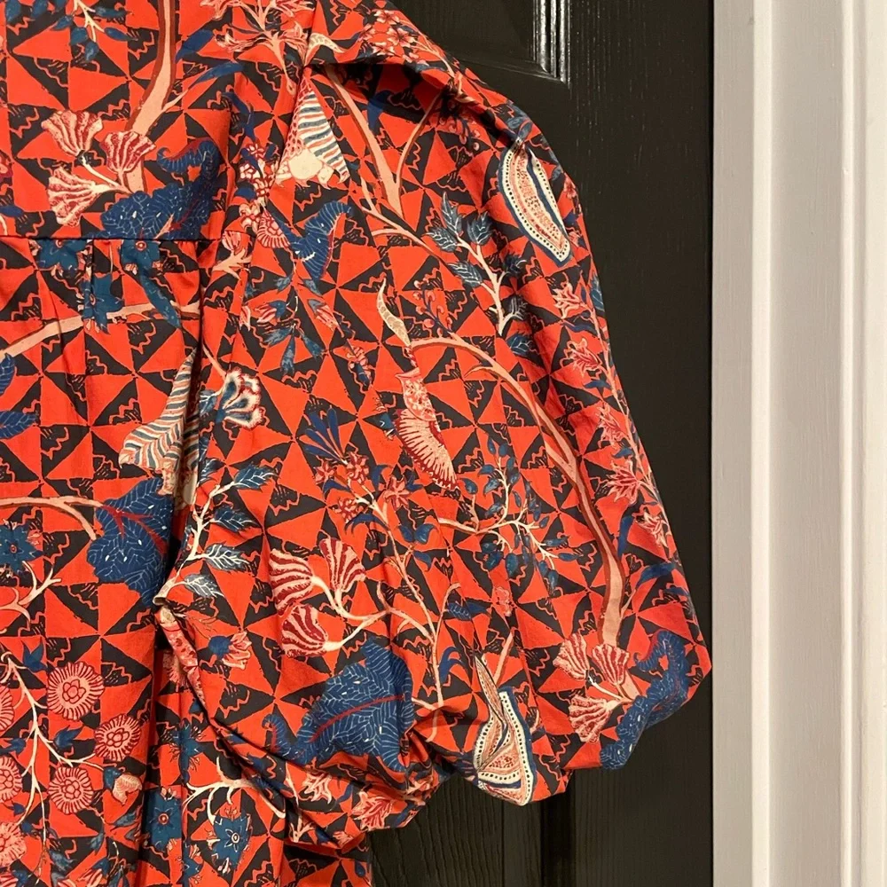 ULLA JOHNSON 100% Cotton Short Puff Sleeve Elise Hibiscus Floral Blouse 6 $495 - Picture 8 of 16